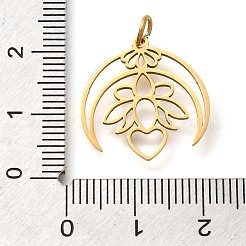 304ステンレスペンダント  丸カン付き  花のチャーム入り月  レーザー切断  イオンプレーティング（ip）  18KGP本金メッキ  19.5x19x1mm  穴：3mm&nbsp;STAS-Z119-12G