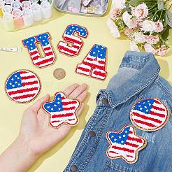 タオル刺繍布アイロン接着/縫い付けワッペン  マスクと衣装のアクセサリー  シェニールアップリケ  ワードUSA＆スター＆ラウンド  カラフル  79~83.5x53~79x2.5~3mm  7個/セット&nbsp;DIY-FG0004-48