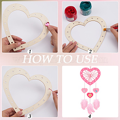 羽根作りキットを使ったDIY編みネット/ウェブ  木製のハート型リースフレームを含む  ガチョウの羽  アクリルラインストーンステッカー  刺繍糸  ミックスカラー&nbsp;DIY-SP0005-44