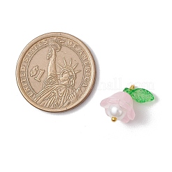 ガラスチャーム  花  アクリルとプラスチックの模造真珠ビーズと金色の真鍮ループ付き  ミスティローズ  15.5x15x11mm  穴：1.2mm&nbsp;PALLOY-MZ00837-01