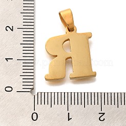イオンプレーティング（IP）304ステンレススチールラインストーンペンダント  201ステンレススチール製アイスピックピンチベイル付き  文字r  17~19x10.5~18x2mm  穴：6.5x3.5mm&nbsp;STAS-U035-01G-R