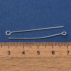 真鍮製アイピン  鉛フリー＆カドミウムフリー  925銀メッキ  40x3x0.7mm  穴：1.8mm&nbsp;KK-H502-02G-S