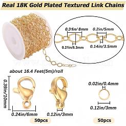 DIY チェーン ブレスレット ネックレス メイキング キット  真鍮製の楕円形のリンクチェーンを含む  304ステンレススチール留め具と丸カン  18KGP本金メッキ  チェーン：5m /セット&nbsp;DIY-BBC0001-30