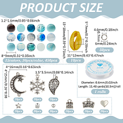 DIYジュエリーマーキングファインディングキット  弾性水晶の線  ガラス丸ビーズ450個  チベット風アロイペンダント60個  70個の合金ビーズ  タカラガイ10個  50PCS丸カン  ミックスカラー  8~9mm  穴：1.5mm&nbsp;DIY-PH0033-35