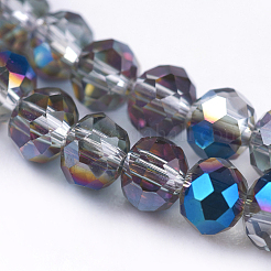 半分メッキ多面カットロンデル電気メッキガラスビーズ連売り  ブルー  3x2mm  穴：1mm  約135~148個/連  34~37cm&nbsp;X-EGLA-D020-3x2mm-22