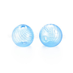 透明な手作り吹きガラスグローブビーズ  縞模様  ラウンド  ライトスカイブルー  12.5~13.5mm  穴：1~2mm&nbsp;X-GLAA-T012-40C-05