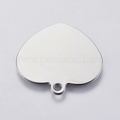 変色防止 201 ステンレススチール 刻印入り ブランクタグペンダント  ハート  ステンレス鋼色  23x25x1mm  穴：2mm&nbsp;STAS-F139-039P