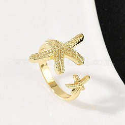 女性用真鍮オープンカフリング  カドミウムフリー＆鉛フリー  ヒトデ  18KGP本金メッキ  内径：17.2mm&nbsp;RJEW-R032-05G