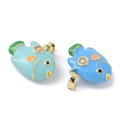 真鍮製エナメルペンダント  魚のチャーム  18KGP本金メッキ  カドミウムフリー＆ニッケルフリー＆鉛フリー  ミックスカラー  16x19.5x6.5mm  穴：4x2.5mm&nbsp;KK-B143-01G-02