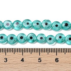 手作りナザールボンジュウランプワークビーズ連売り  フラットラウンド  ミディアムターコイズ  6x2.5mm  穴：0.6mm  約63~65個/連  13.78~14.92''（35~37.9センチメートル）&nbsp;LAMP-G164-10A-01