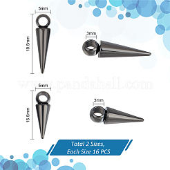 32個2スタイルのステンレススチールペンダント  コーン/スパイクチャーム  電気泳動黒  15.5~19.5x5mm  穴：3mm  16個/スタイル&nbsp;STAS-UN0052-78