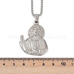 201ステンレススチール製セントジュードペンダントネックレス（男女兼用）  ベネチアンチェーンネックレス  変色しない  ステンレス鋼色  23.74インチ（60.3cm）&nbsp;LS-NJEW-K283-16P
