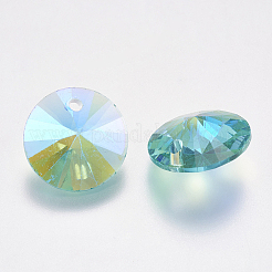 カット加工ガラスラインストーンチャーム  模造オーストリアのクリスタル  コーン  アクアマリン  6x3mm  穴：1mm&nbsp;X-RGLA-F049-6mm-202PS