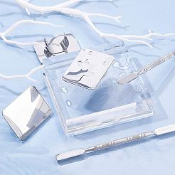 メイクアップ化粧品カラーパレットツールキット  ステンレス鋼のパレットリングとパレットスパチュラスティックロッドが含まれています  ステンレス鋼色  6個/セット&nbsp;MRMJ-OC0001-13
