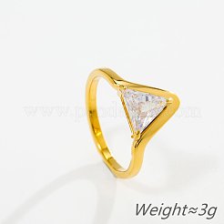 304ステンレススチールとキュービックジルコニアの指輪  三角形  ゴールドカラー  usサイズ7（17.3mm）&nbsp;WGD9E62-01