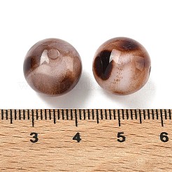 不透明アクリル模造ヒョウ柄ビーズ  ラウンド  ツートン  ココナッツブラウン  14x13.5mm  穴：2mm&nbsp;X-OACR-B052-10