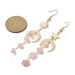 ムーン＆サン＆スター ブラス アシンメトリー イヤリング  天然ローズクォーツチップタッセルイヤリング  76~85x18mm&nbsp;EJEW-JE05461-02