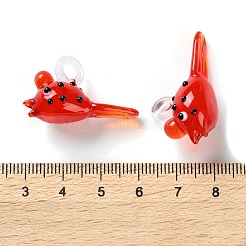 手作りランプワークペンダント  魚のチャーム  ファイヤーブリック  16.5x38x11.5mm  穴：2.5mm&nbsp;LAMP-S068-09C