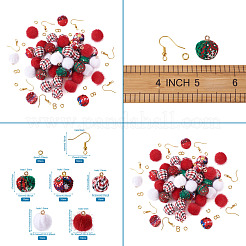 DIYのクリスマススタイルのイヤリング作成キット  真鍮製のピアスフックを含む  フェイクミンクファー＆クロス生地カバーペンダント  ミックスカラー  ペンダント：50ピース/セット&nbsp;DIY-TA0008-88