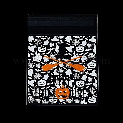 ハロウィンテーマのプラスチック耐熱皿バッグ  粘着式  チョコレート用  キャンディ  クッキー  正方形  ダークオレンジ  130x100x0.2mm  約100個/袋&nbsp;OPP-Q004-01B