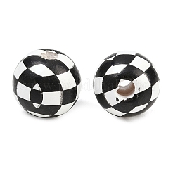 プリントウッドヨーロピアンビーズ  タータン模様のラウンド  大穴ビーズ  ホワイト  15~15.5x14.5~15mm  穴：4.5mm&nbsp;WOOD-G029-04