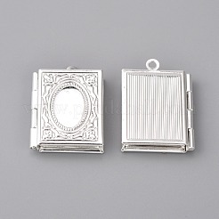 真鍮製ロケットペンダント  ネックレスのための額縁のチャーム  長方形  銀  26x19x5mm  穴：1.5mm&nbsp;FIND-WH0110-162S