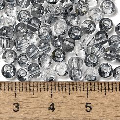 透明色ガラスラウンドビーズ  グリッターパウダー付き  丸い穴  ブラック  4x3mm  穴：1.4mm  約4500個/ポンド&nbsp;SEED-F006-05A-13