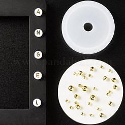 DIYジュエリー作成キット  白いフラットラウンドいアクリルビーズの金の手紙を含む  弾性水晶の線  ゴールドカラー  1600個/セット&nbsp;DIY-LS0002-81