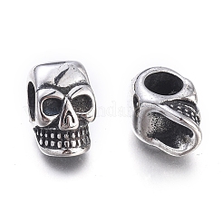 ハロウィーン 304 ステンレススチール ヨーロピアンビーズ  大穴ビーズ  スカルヘッド  アンティークシルバー  15x9x10mm  穴：5.5mm&nbsp;STAS-M274-114AS