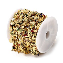 真鍮製のフラットラウンドのムーンリンクチェーン  ガラスと  ラックめっき  長持ちメッキ  鉛フリー＆カドミウムフリー  ハンダ付け  スプールで  18KGP本金メッキ  9.5x6.5x3mm  月：10x5.5x0.3mm&nbsp;CHC-H114-06G-01