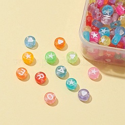 透明アクリルビーズ50g  ランダムな頭文字と星と白いハートのフラットラウンド  ミックスカラー  6.5~7x3.5~4mm  穴：1.5~1.8mm&nbsp;TACR-FS0001-26