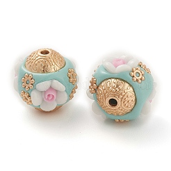 手作りのインドネシアビーズ  合金パーツとレジン  花とロンデル  ホワイト  16x16.5x16mm  穴：1.8mm&nbsp;IPDL-B001-01C