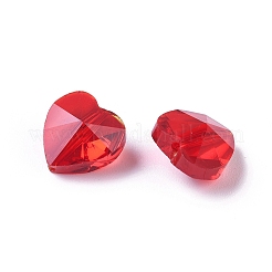 透明ガラスビーズ  多面カット  ハート  レッド  10x10x7mm  穴：1~1.2mm&nbsp;LS-GLAA-K002-07A-02