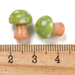 手作りランプワークビーズ  キノコ  黄緑  13x10mm  穴：1.6mm&nbsp;X-LAMP-F034-01B