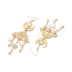 201 ステンレススチール 蛾ペンダント ダングル イヤリング  女性用のガラスと真鍮の金具付き  ゴールドカラー  98x33.5mm&nbsp;EJEW-TA00451