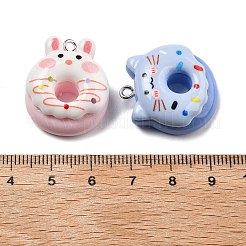 かわいい動物をテーマにした不透明樹脂ペンダント  ドーナツ  プラチナ鉄ループ付き  ミックスカラー  25~26x21.5~22.5x9~10mm  穴：2mm&nbsp;RESI-S020-01P