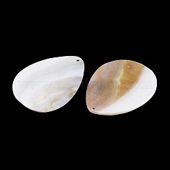 天然淡水シェルの大きなペンダント  ティアドロップチャーム  貝殻色  69~70x54.5~55x4~4.5mm  穴：2.5mm&nbsp;SHEL-T020-49B