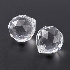 多面カット丸いガラスペンダント  透明  35x32mm  穴：2mm&nbsp;GLAA-O008-F04