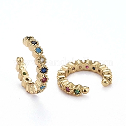 ブラスマイクロパヴェキュービックジルコニアカフイヤリング  長持ちメッキ  花  カラフル  18KGP本金メッキ  13x15x2.5mm&nbsp;ZIRC-H109-06G