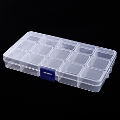 プラスチックビーズ保管容器  15コンパートメントオーガナイザーボックス  長方形  透明  17.5x10x2.5cm  コンパートメント：3.2x2.9x2.1センチメートル&nbsp;CON-R014-02