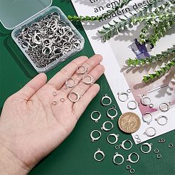 304ステンレススチールフレンチフックピアス金具120個  水平ループと150個のオープン丸カン付き  ステンレス鋼色  14.5x12x2mm  穴：1.2mm&nbsp;STAS-NB0001-56