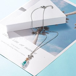 合成ターコイズチップペンダントネックレス付きガラス瓶  女性のための合金タートルチャーム付きのウィッシュボトルネックレス  17.91インチ（45.5cm）&nbsp;NJEW-JN03841-02