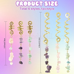 6個 6スタイル 天然花 アマゾナイト & アメジスト & モルガナイトチップ ヘアクリップ  合金編み機付き  アンティーク黄金  78~122mm  1個/スタイル&nbsp;OHAR-YW00002