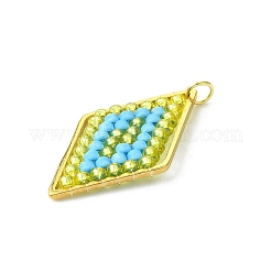 ガラスシードビーズ菱形ペンダント  丸カン付き  ライトスカイブルー  26x16.5x2.2mm  穴：2.5mm&nbsp;PALLOY-MZ00528-02