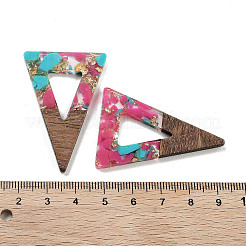ウォールナットウッドペンダント  樹脂と金箔  三角形  濃いピンク  45x30x3.5mm  穴：2mm&nbsp;FIND-Z050-03E