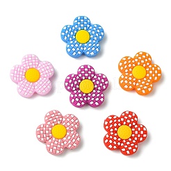 シリコーン焦点ビーズ  タータン模様の花  ミックスカラー  26.5x27.5x8mm  穴：2mm  2個/カラー&nbsp;SIL-CJ0002-32