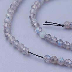 天然石ラブラドライトビーズ連売り  多面カット  ラウンド  3~3.5mm  穴：0.5mm  約115~130個/連  14.5~16.1インチ（37~41cm）&nbsp;X-G-F619-15-3mm