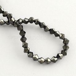電気メッキガラスビーズ連売り  虹メッキ  多面カット双円錐形  黒メッキ  4x4.5mm  穴：1mm  92~96個/連  13.78~14.37インチ&nbsp;X-EGLA-R094-4mm-07