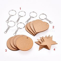 DIYキーホルダーキット  アクリルブランクペンダントとアイアンキーホルダー  ハート＆スター＆フラットラウンド  プラチナ  24個/セット&nbsp;DIY-TAC0007-18
