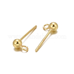 925スターリングシルバースタンドピアスパーツ  スタンプ925個付きイヤリングポスト  ゴールドカラー  14mm  ヘッド：6x3mm  穴：1mm  ピン：0.7mm&nbsp;X-STER-K167-042B-G